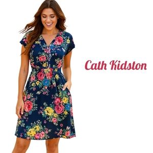 Cath Kidston London Navy Floral Knee Length Dress
